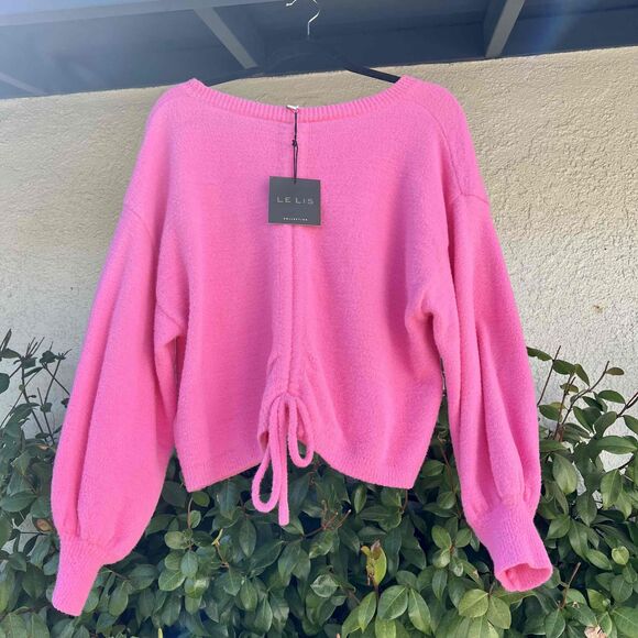 Le Lis Sweater NWT Pink Fuzzy Puff Sleeve Cinched Back Size Small - Picture 8 of 9